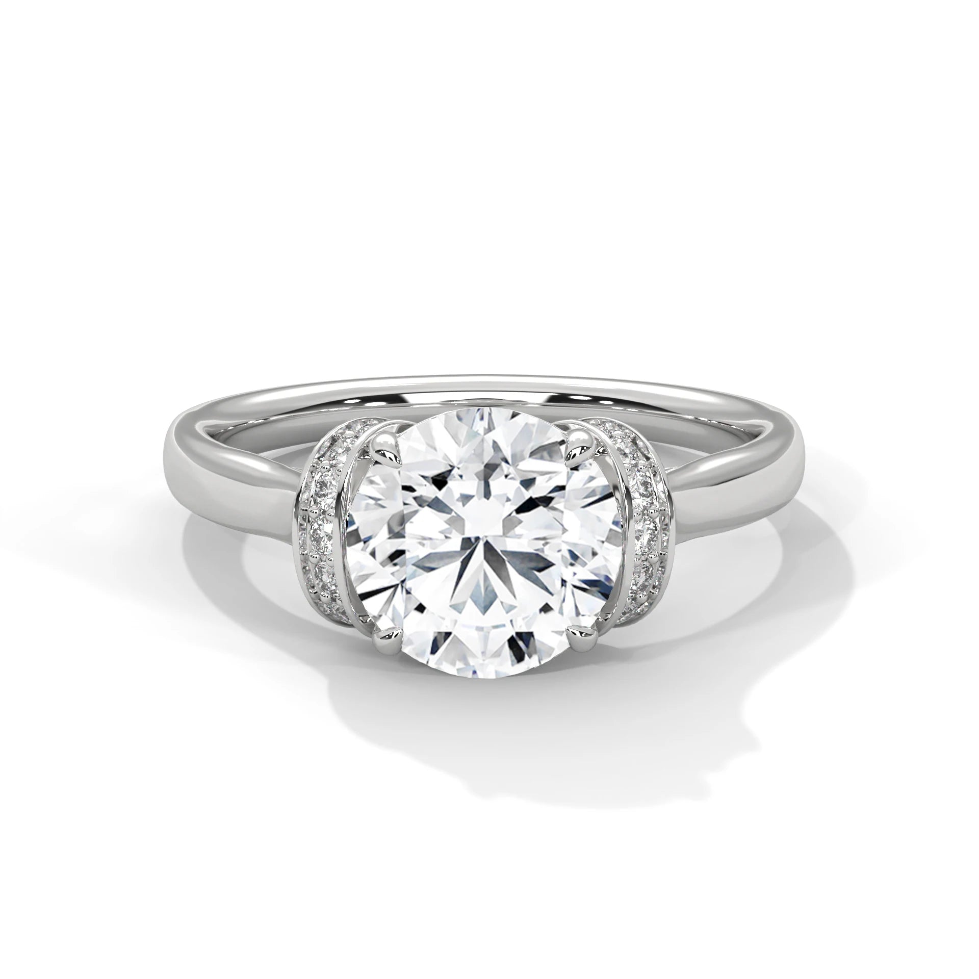 2.0ct Round Brilliant Cut Moissanite Hidden Halo Solitaire Ring 925 Sterling Silver Engagement Band