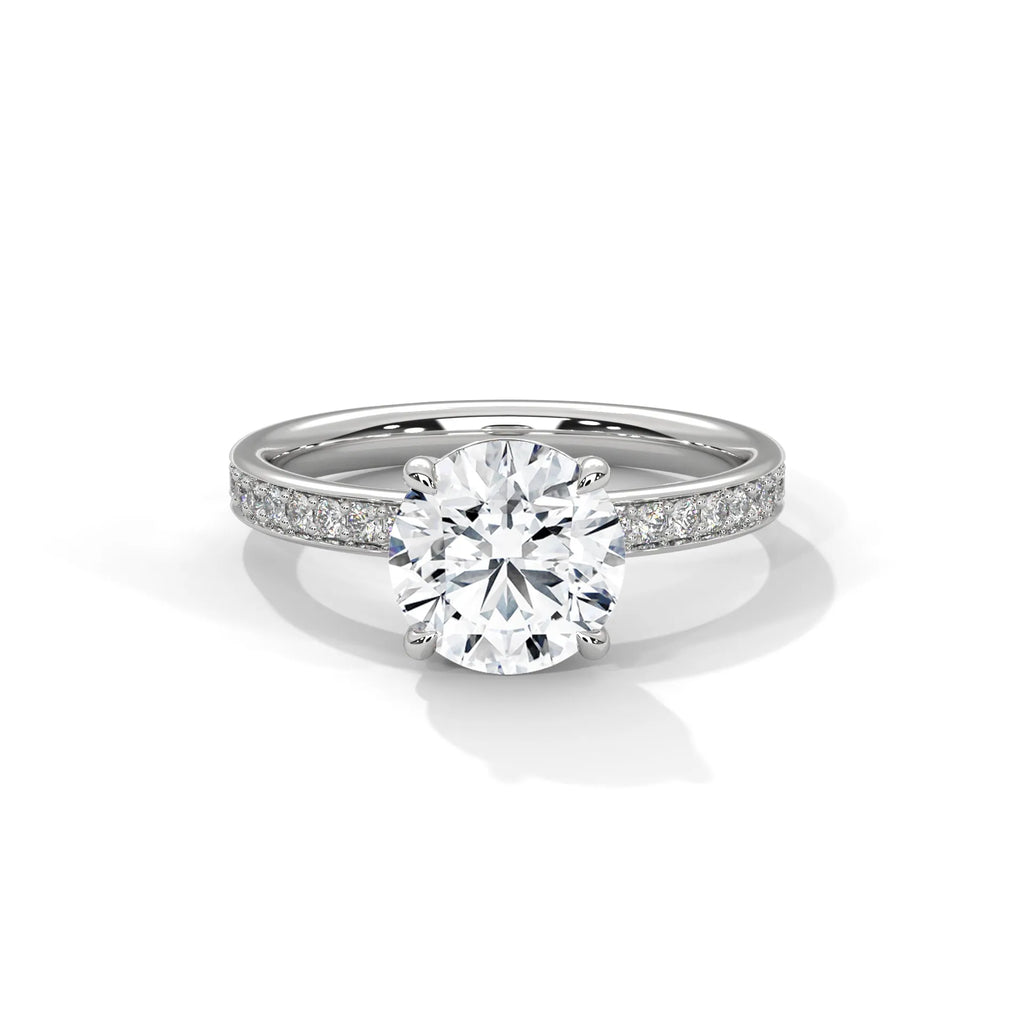2.0ct Round Brilliant Cut Moissanite Solitaire Ring with Pave Set Band 925 Sterling Silver