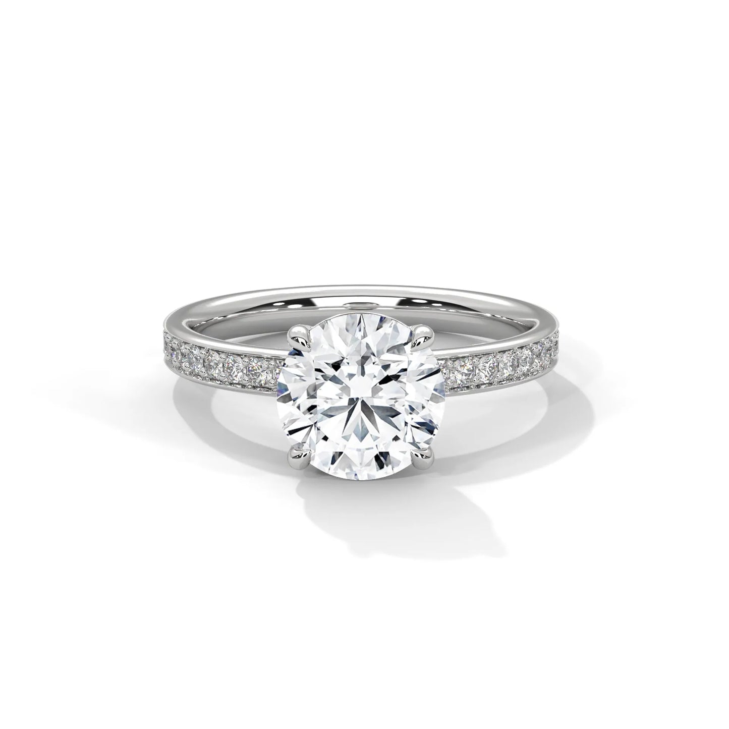 2.0ct round brilliant cut moissanite solitaire ring with pave set band 925 sterling silver