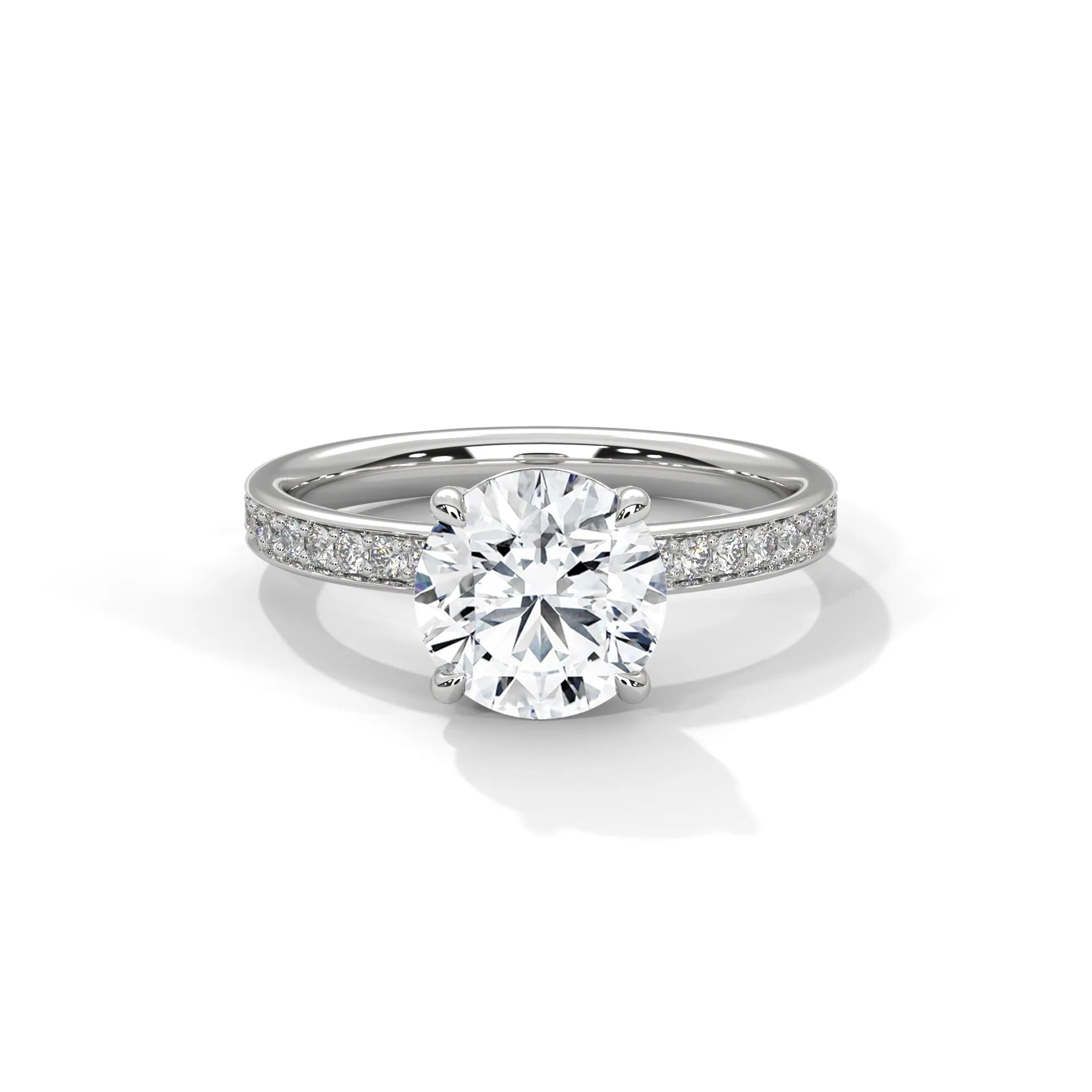 2.0ct Round Brilliant Cut Moissanite Solitaire Ring with Pave Set Band 925 Sterling Silver