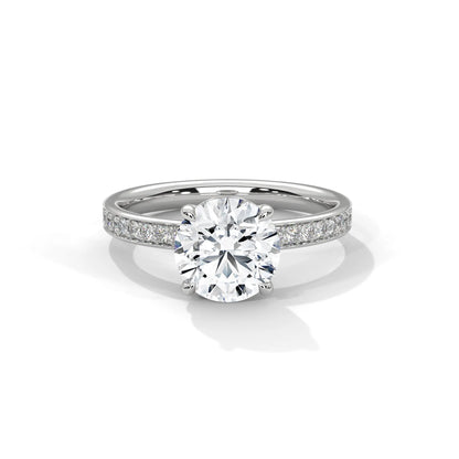 2.0ct Round Brilliant Cut Moissanite Solitaire Ring with Pave Set Band 925 Sterling Silver
