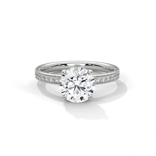 2.0ct Round Brilliant Cut Moissanite Solitaire Ring with Pave Set Band 925 Sterling Silver