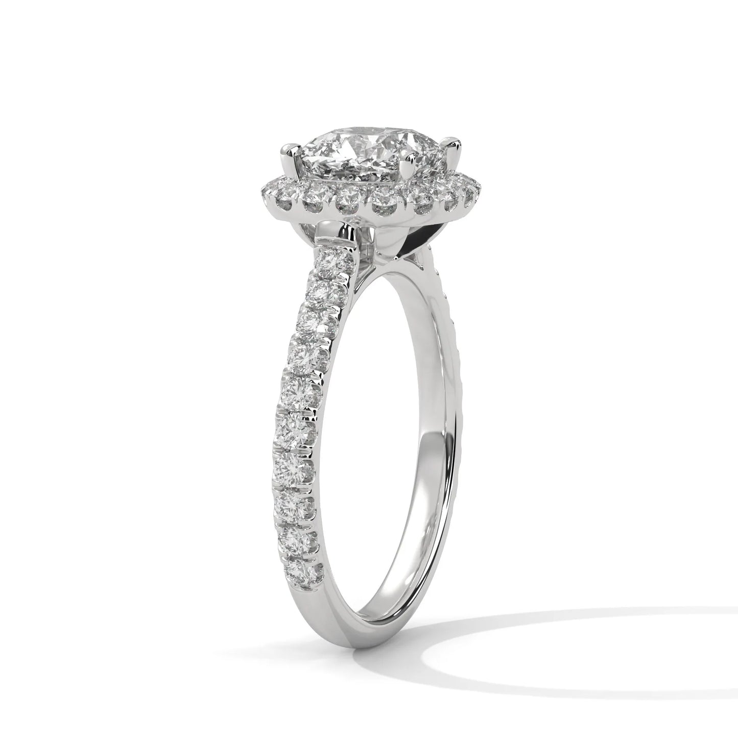 2.0ct cushion cut moissanite halo solitaire ring with pave band 925 sterling silver