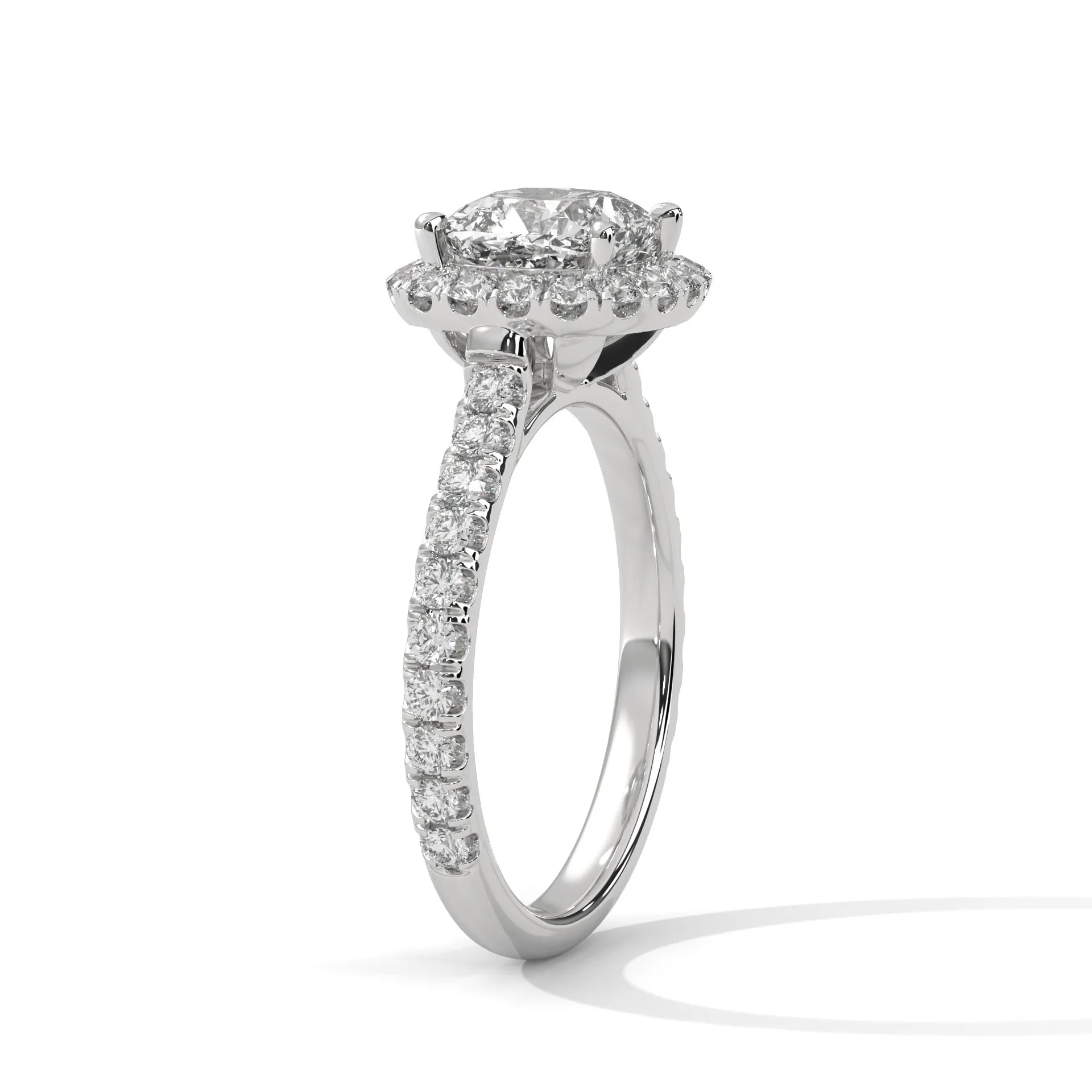 2.0ct Cushion Cut Moissanite Halo Solitaire Ring with Pave Band 925 Sterling Silver