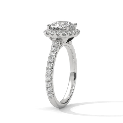 2.0ct Cushion Cut Moissanite Halo Solitaire Ring with Pave Band 925 Sterling Silver