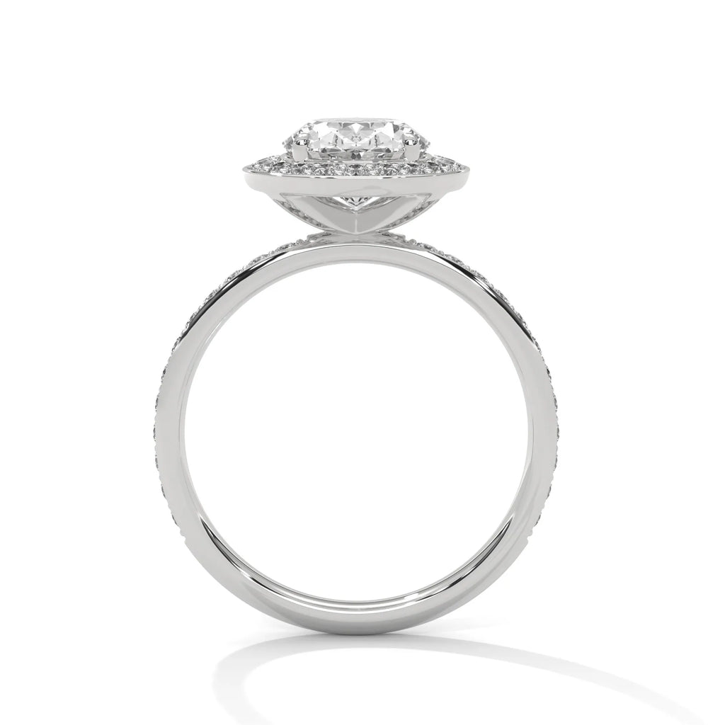 2.0ct Oval Cut Moissanite Halo Solitaire Ring with Pave Set Band 925 Sterling Silver Engagement Band