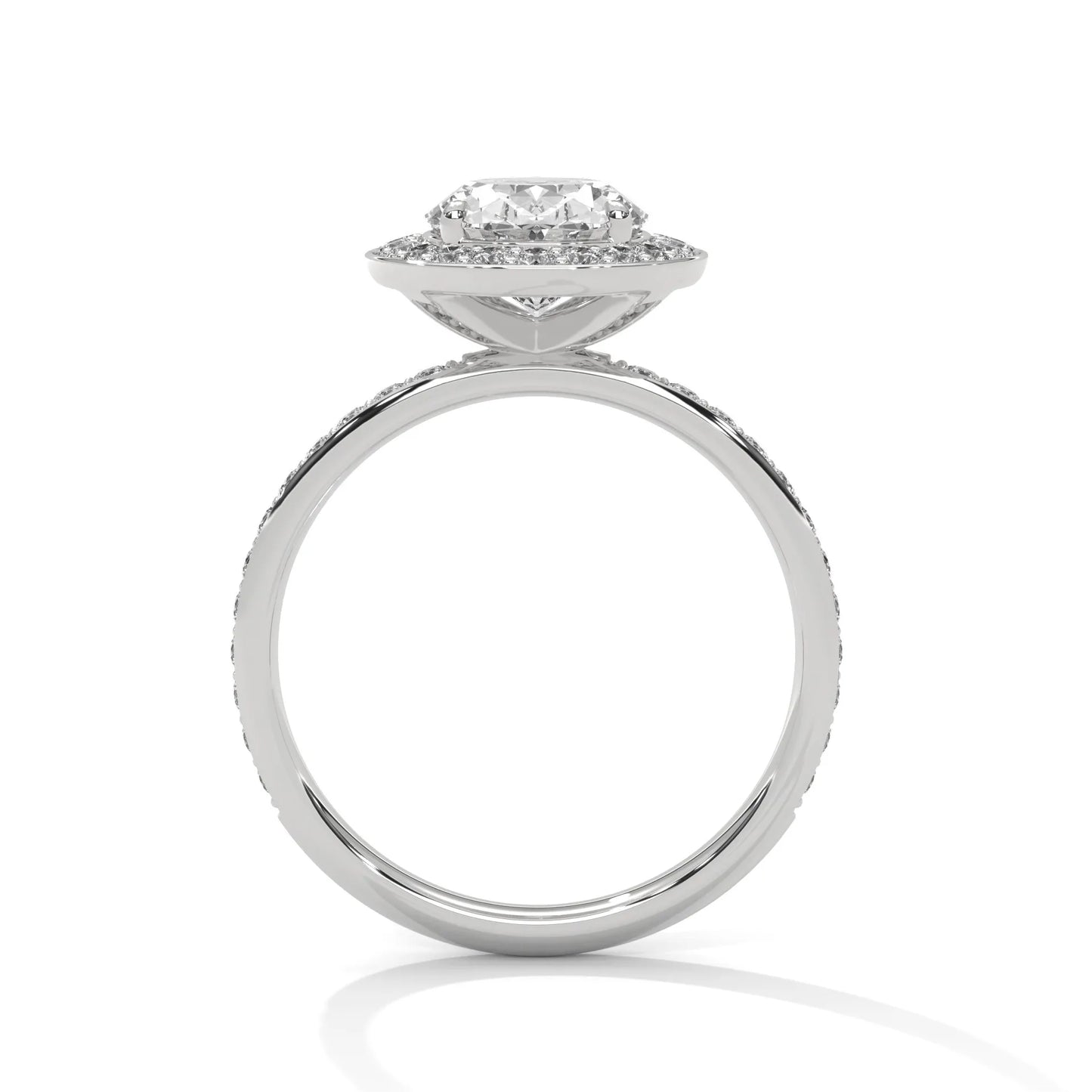 2.0ct oval cut moissanite halo solitaire ring with pave set band 925 sterling silver engagement band