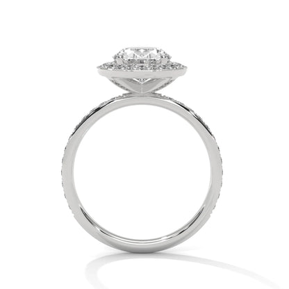 2.0ct Oval Cut Moissanite Halo Solitaire Ring with Pave Set Band 925 Sterling Silver Engagement Band