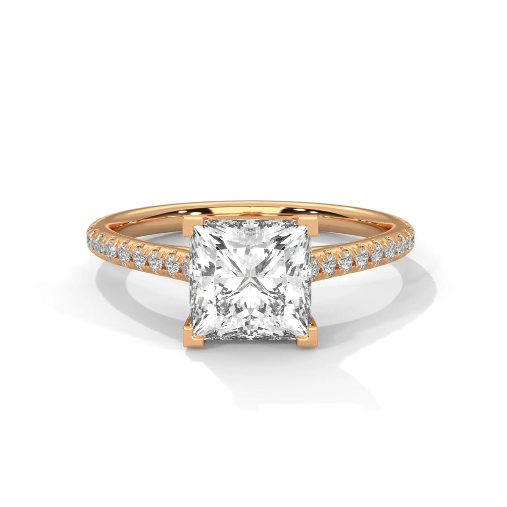 2.0ct Princess Cut Moissanite Solitaire Ring with Pave Set Band 925 Sterling Silver