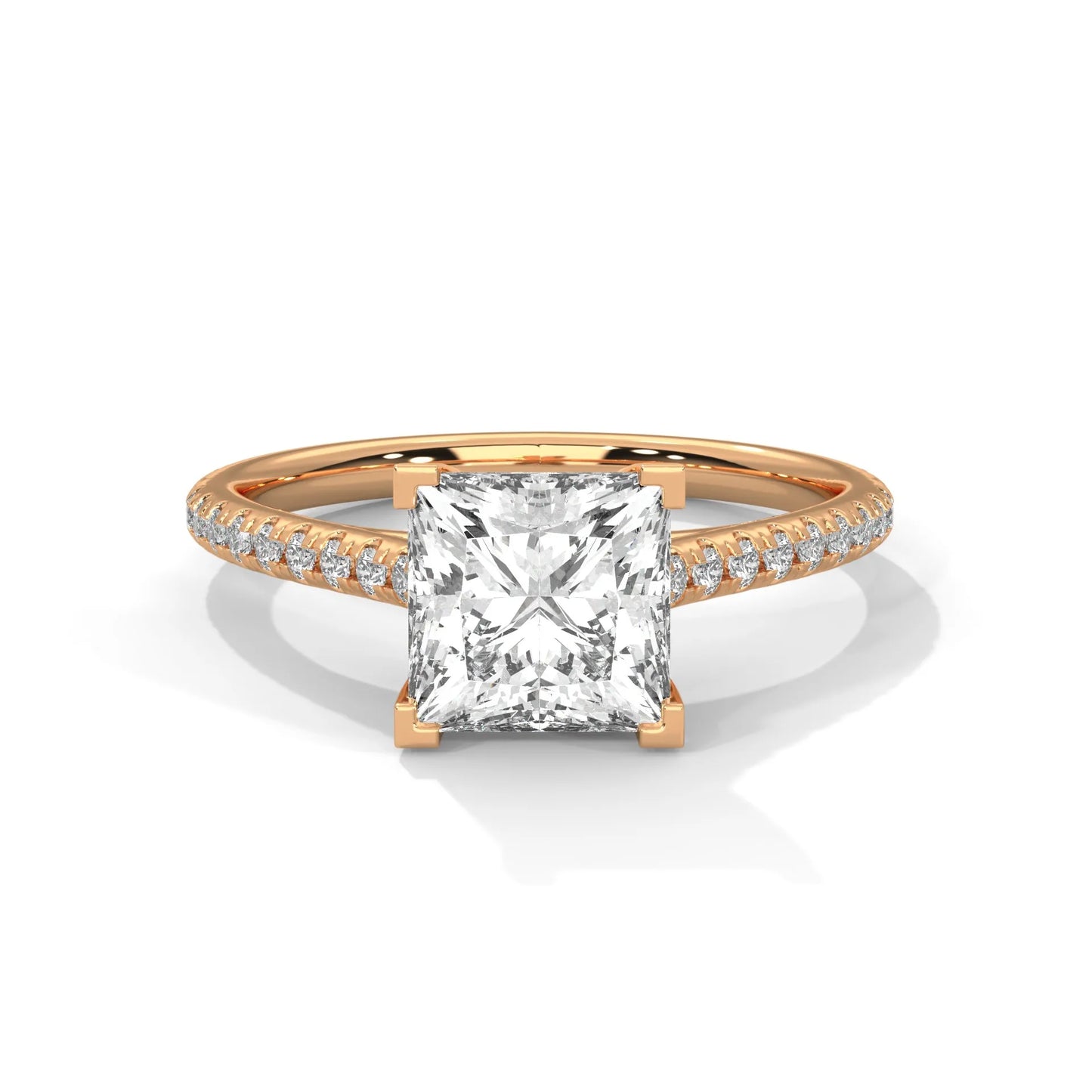 2.0ct princess cut moissanite solitaire ring with pave set band 925 sterling silver