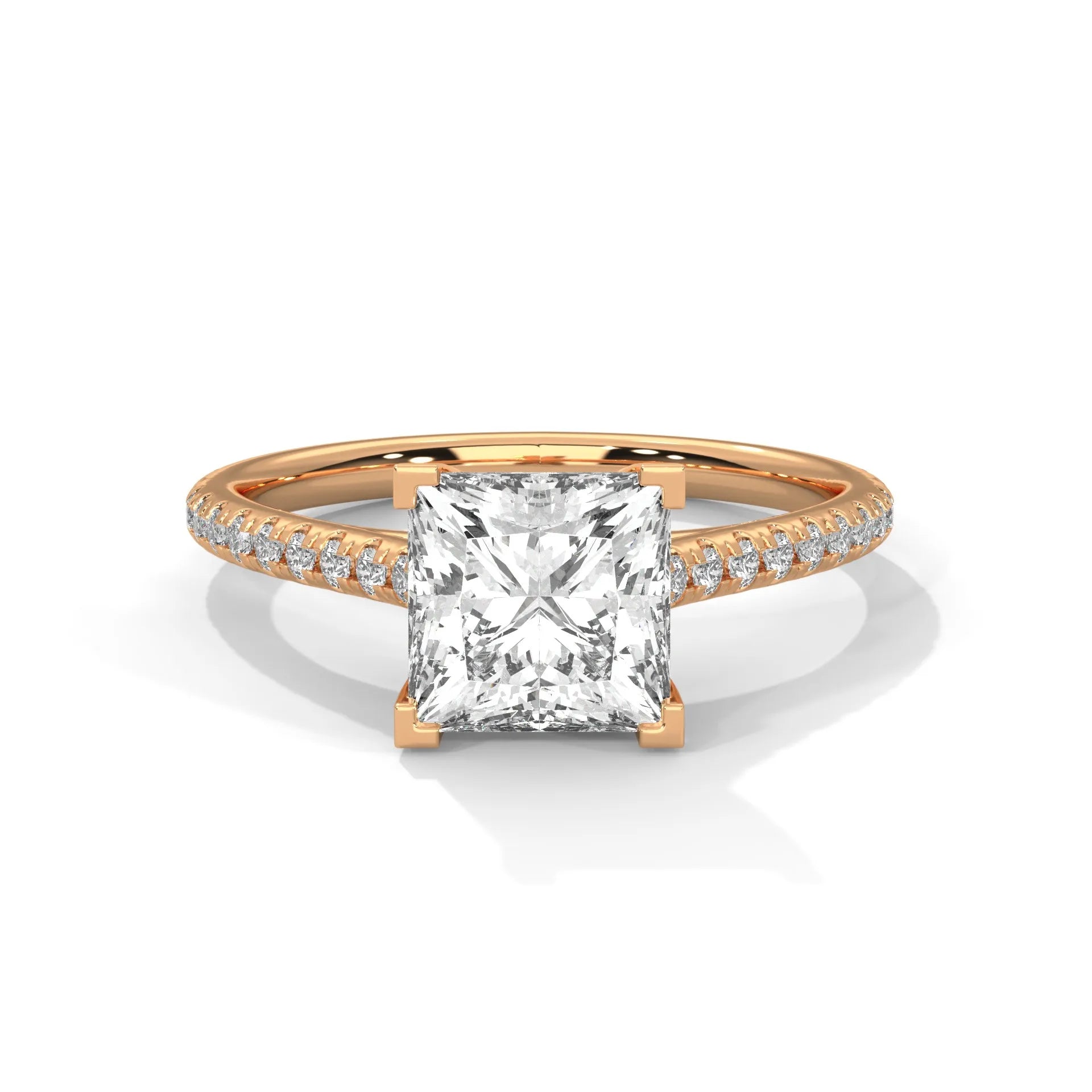 2.0ct Princess Cut Moissanite Solitaire Ring with Pave Set Band 925 Sterling Silver