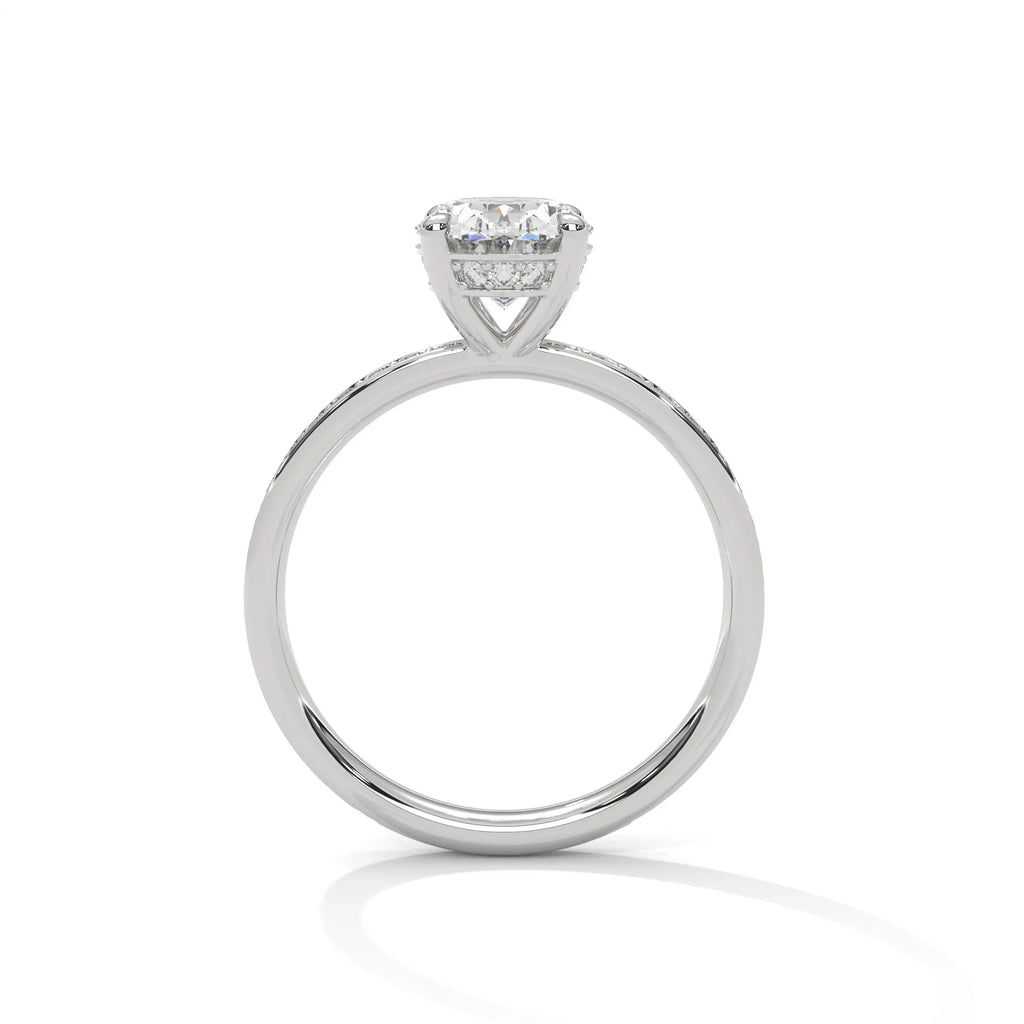2.0ct Oval Cut Moissanite Solitaire Ring with Pave Set Band 925 Sterling Silver