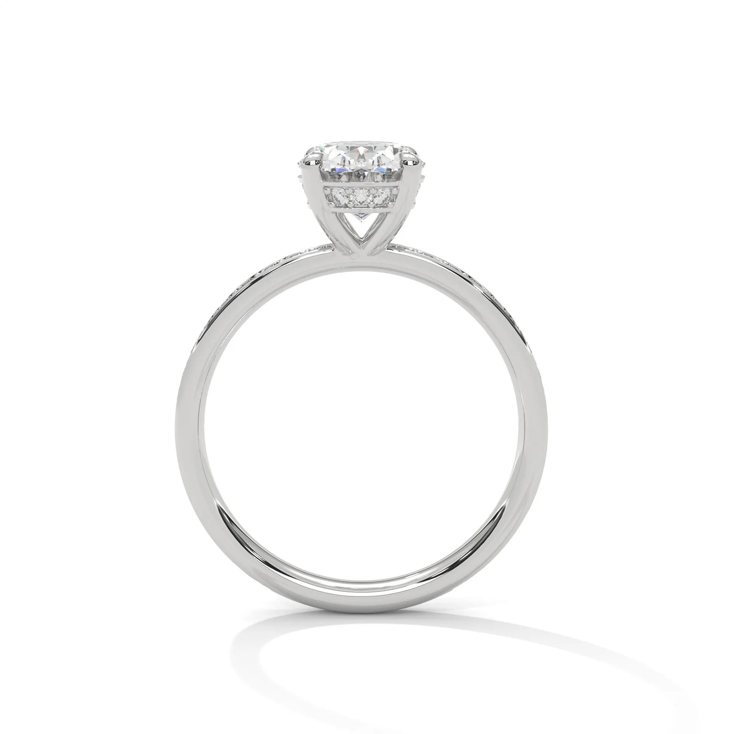 2.0ct oval cut moissanite solitaire ring with pave set band 925 sterling silver