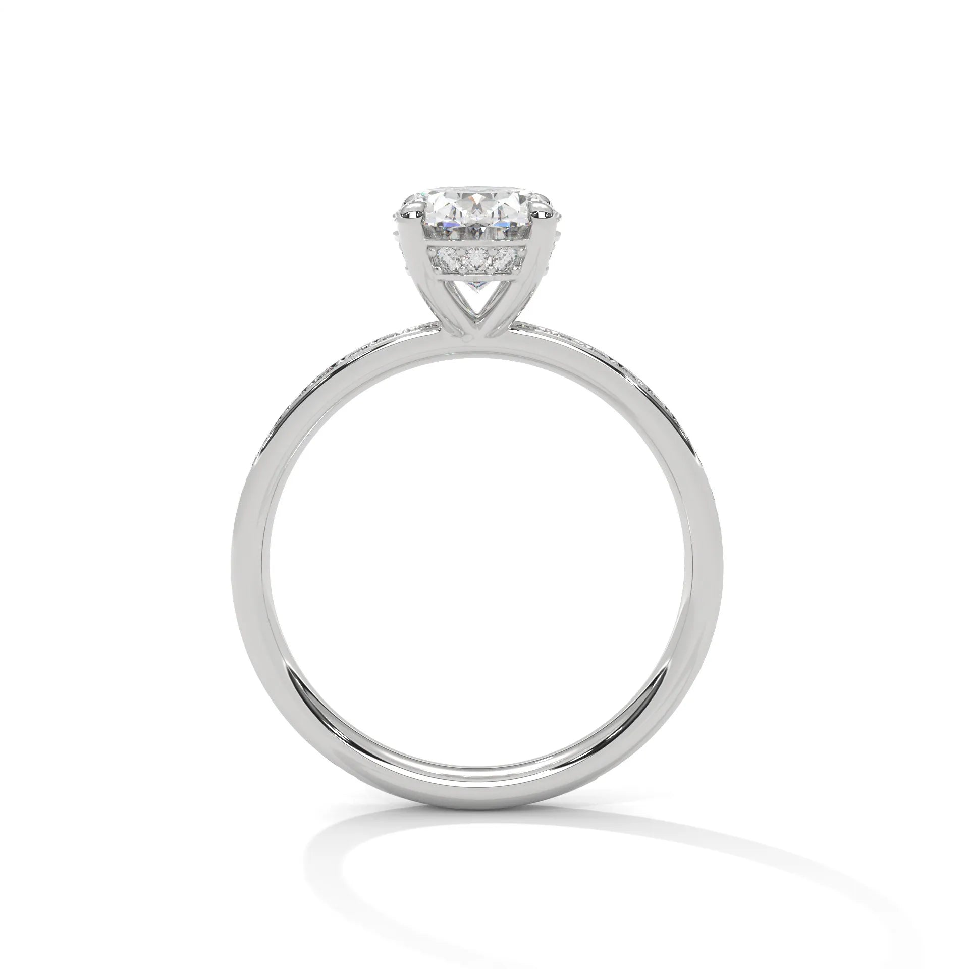 2.0ct Oval Cut Moissanite Solitaire Ring with Pave Set Band 925 Sterling Silver