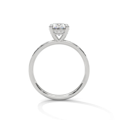 2.0ct Oval Cut Moissanite Solitaire Ring with Pave Set Band 925 Sterling Silver