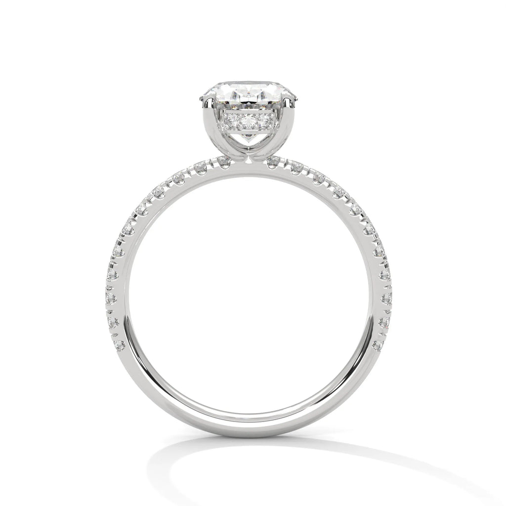 2.0ct Oval Cut Moissanite Solitaire Ring with Pave Set Band 925 Sterling Silver