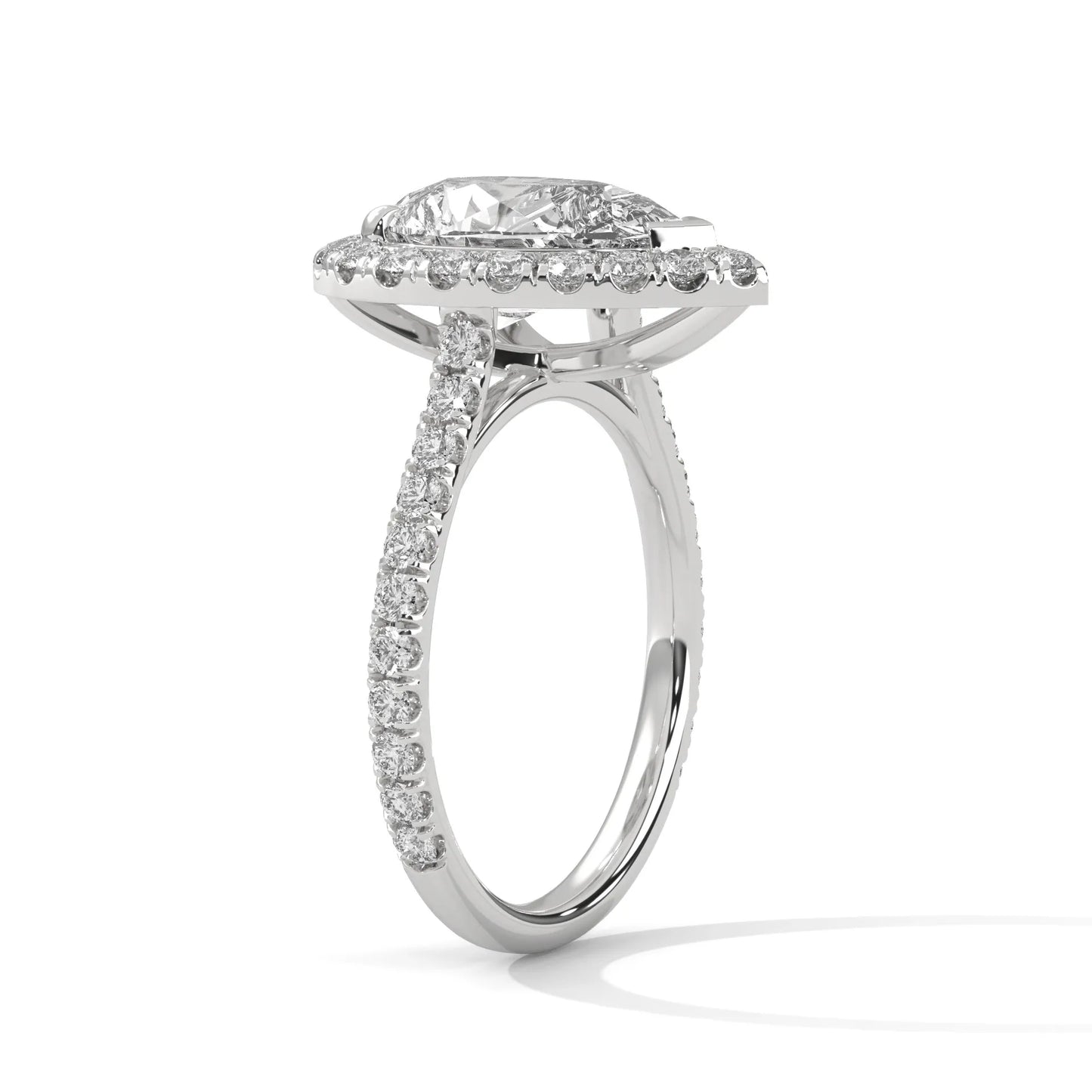 3.0ct pear cut moissanite halo solitaire ring with pave set band 925 sterling silver