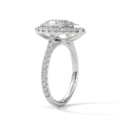 3.0ct Pear Cut Moissanite Halo Solitaire Ring with Pave Set Band 925 Sterling Silver