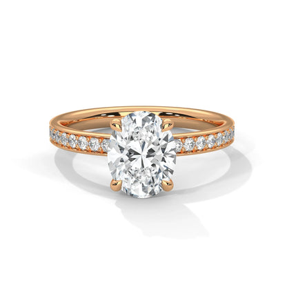 2.0ct Oval Cut Moissanite Solitaire Ring with Pave Set Band 925 Sterling Silver