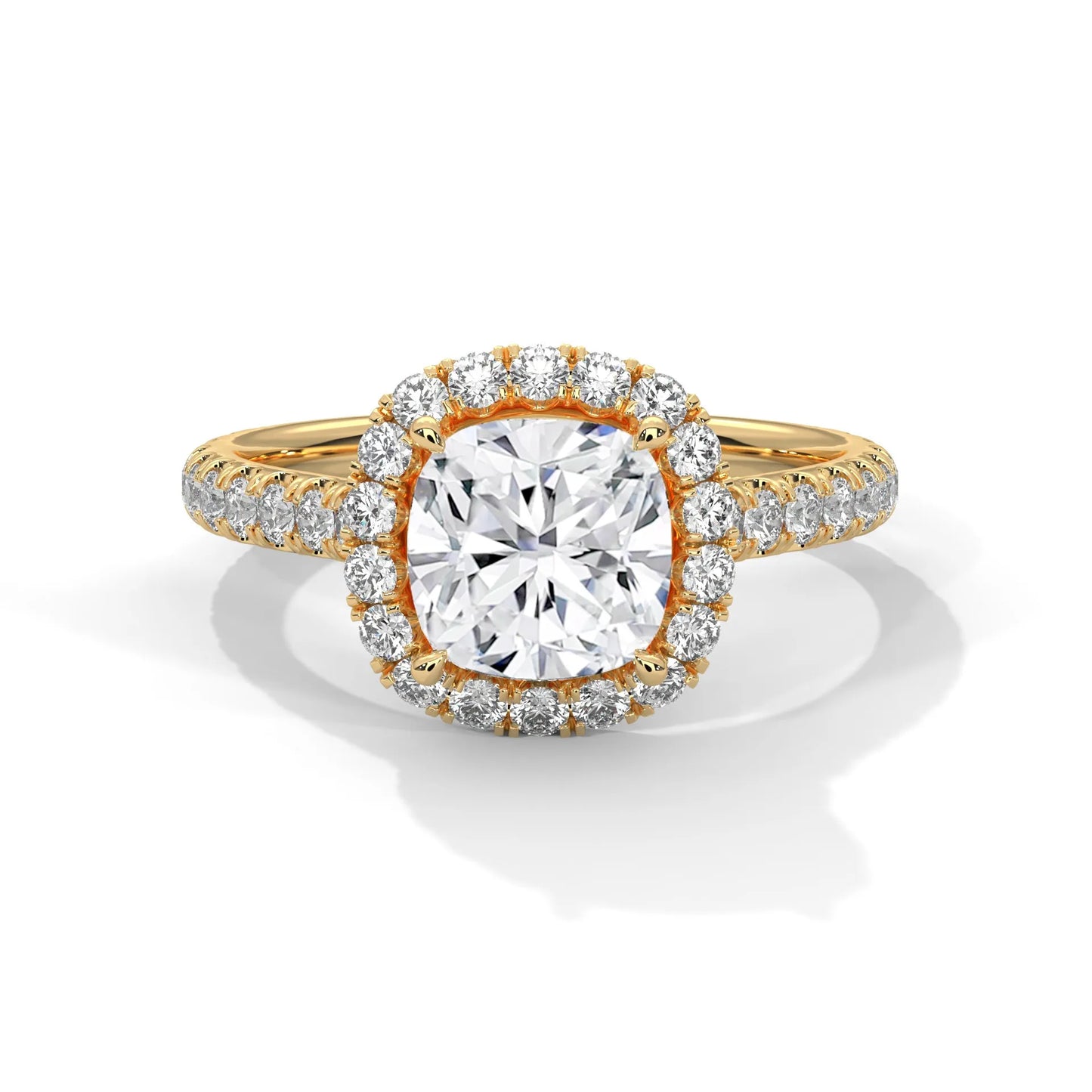 2.0ct cushion cut moissanite halo solitaire ring with pave band 925 sterling silver