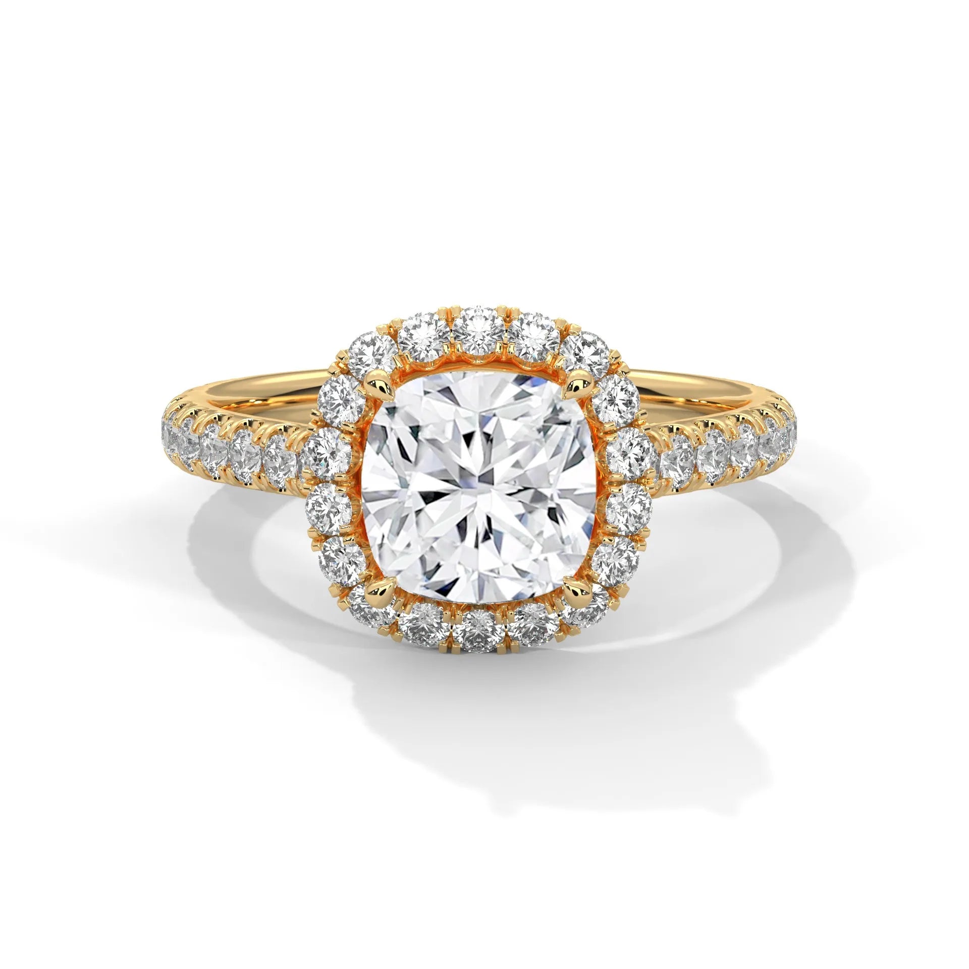 2.0ct Cushion Cut Moissanite Halo Solitaire Ring with Pave Band 925 Sterling Silver