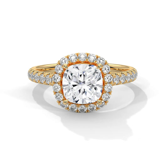 2.0ct Cushion Cut Moissanite Halo Solitaire Ring with Pave Band 925 Sterling Silver