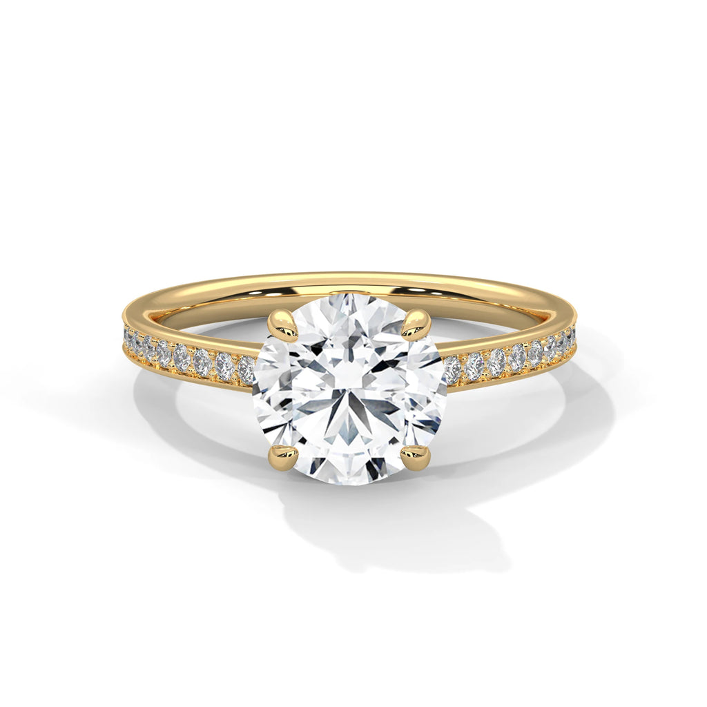 2.0ct Round Brilliant Cut Moissanite Solitaire Ring with Pave Band 925 Sterling Silver
