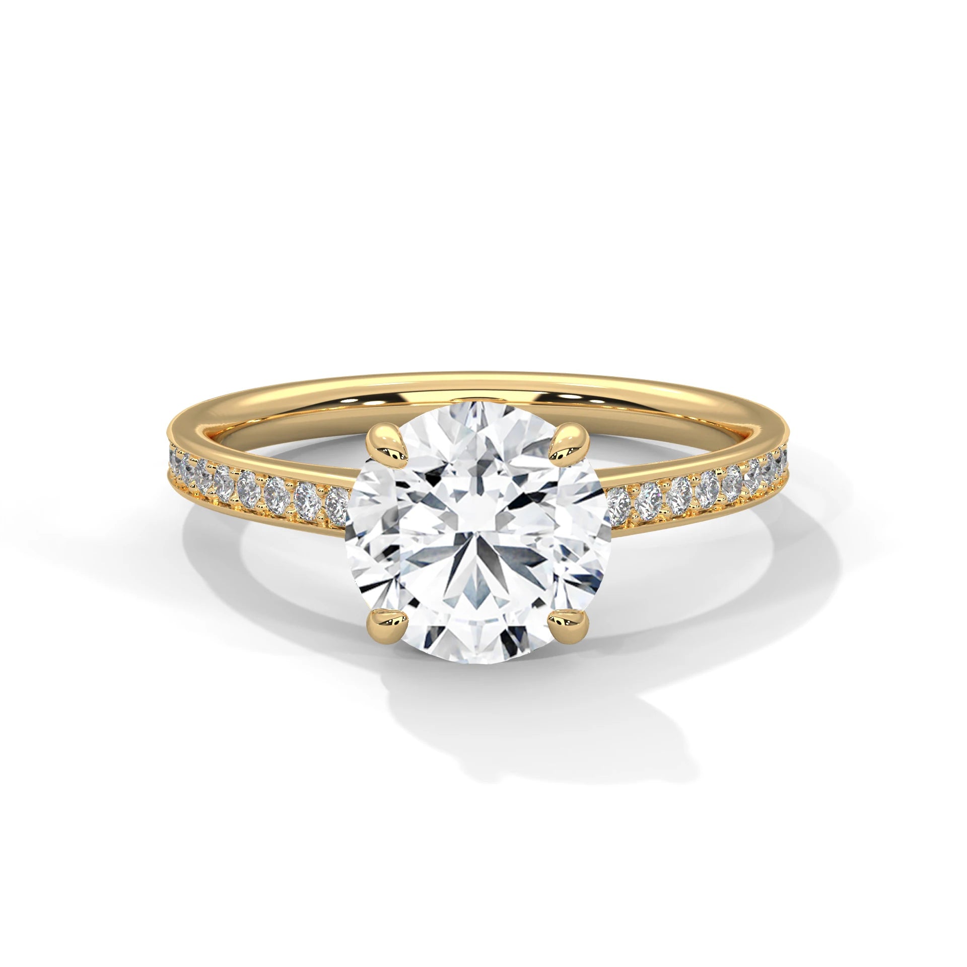 2.0ct Round Brilliant Cut Moissanite Solitaire Ring with Pave Band 925 Sterling Silver