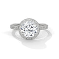 2.0ct Round Brilliant Cut Moissanite Halo Solitaire Ring with Pave Band 925 Sterling Silver
