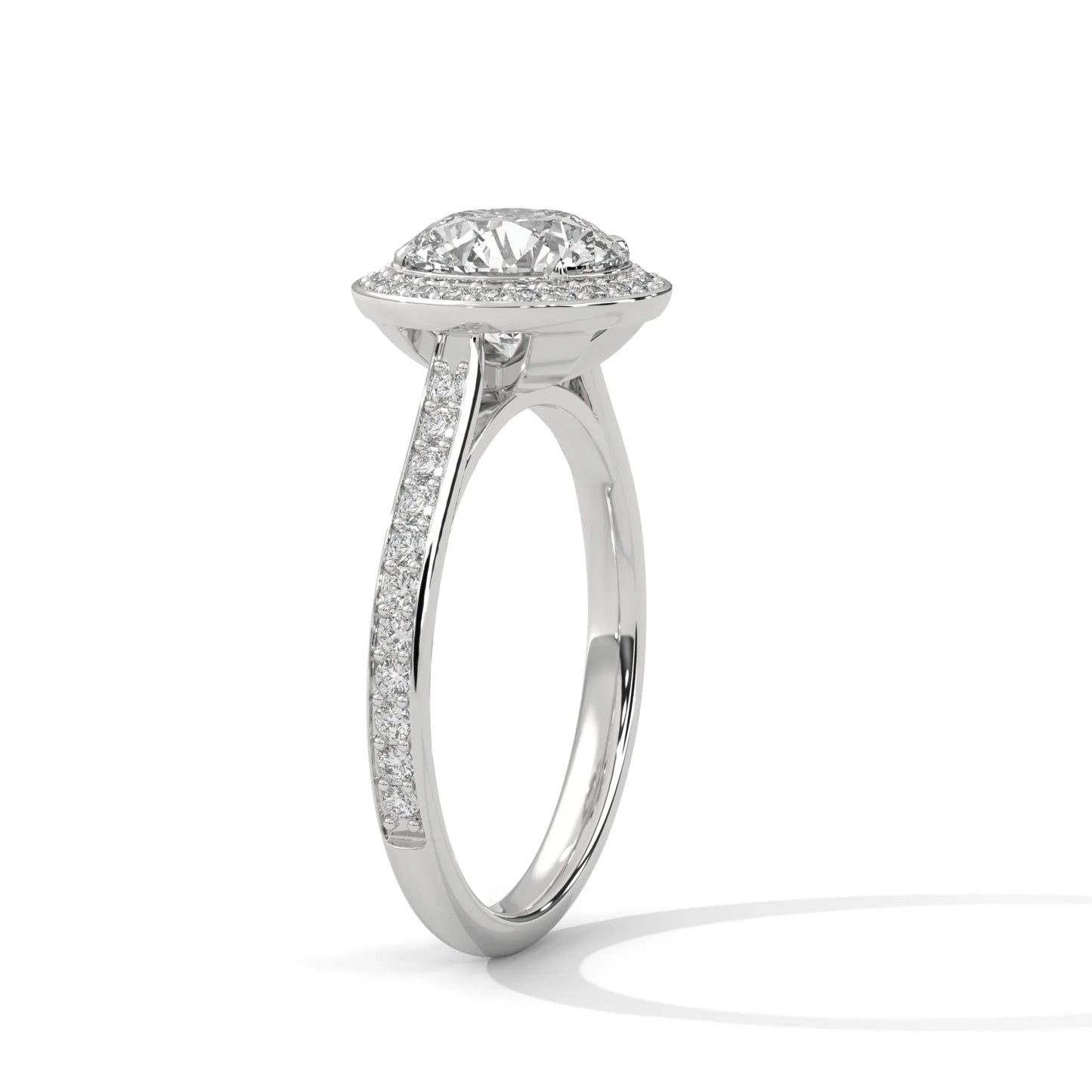 2.0ct round brilliant cut moissanite halo solitaire ring with pave band 925 sterling silver