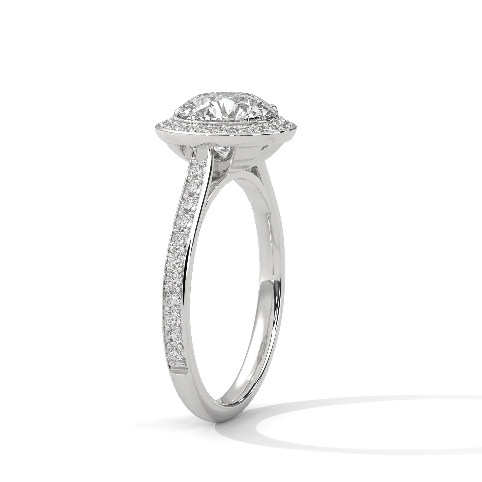 2.0ct Round Brilliant Cut Moissanite Halo Solitaire Ring with Pave Band 925 Sterling Silver