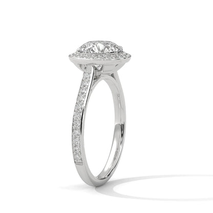 2.0ct Round Brilliant Cut Moissanite Halo Solitaire Ring with Pave Band 925 Sterling Silver