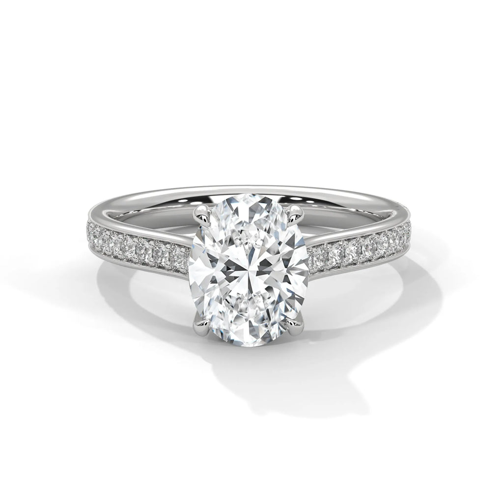 2.0ct Oval Cut Moissanite Solitaire Ring with Pave Band 925 Sterling Silver