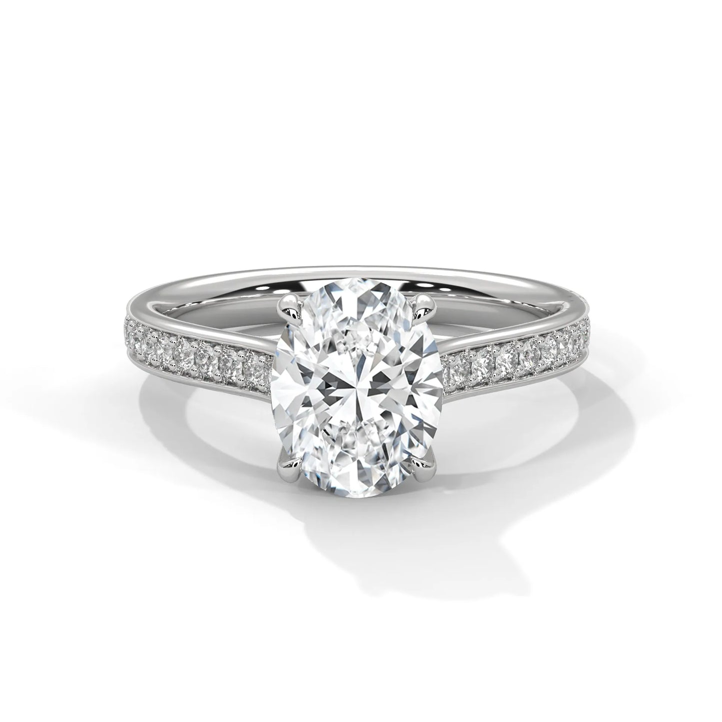 2.0ct oval cut moissanite solitaire ring with pave band 925 sterling silver