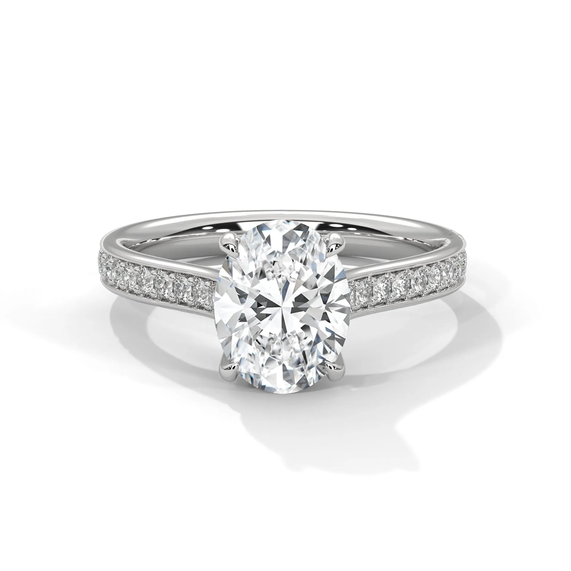 2.0ct Oval Cut Moissanite Solitaire Ring with Pave Band 925 Sterling Silver