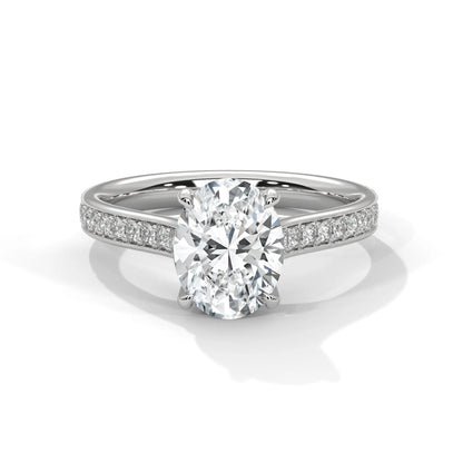 2.0ct Oval Cut Moissanite Solitaire Ring with Pave Band 925 Sterling Silver