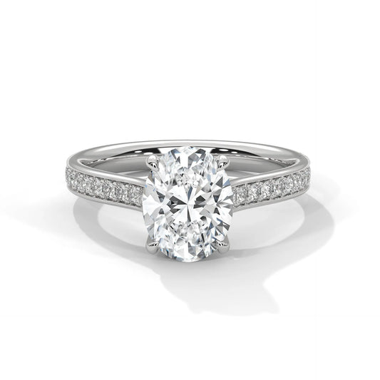 2.0ct Oval Cut Moissanite Solitaire Ring with Pave Band 925 Sterling Silver