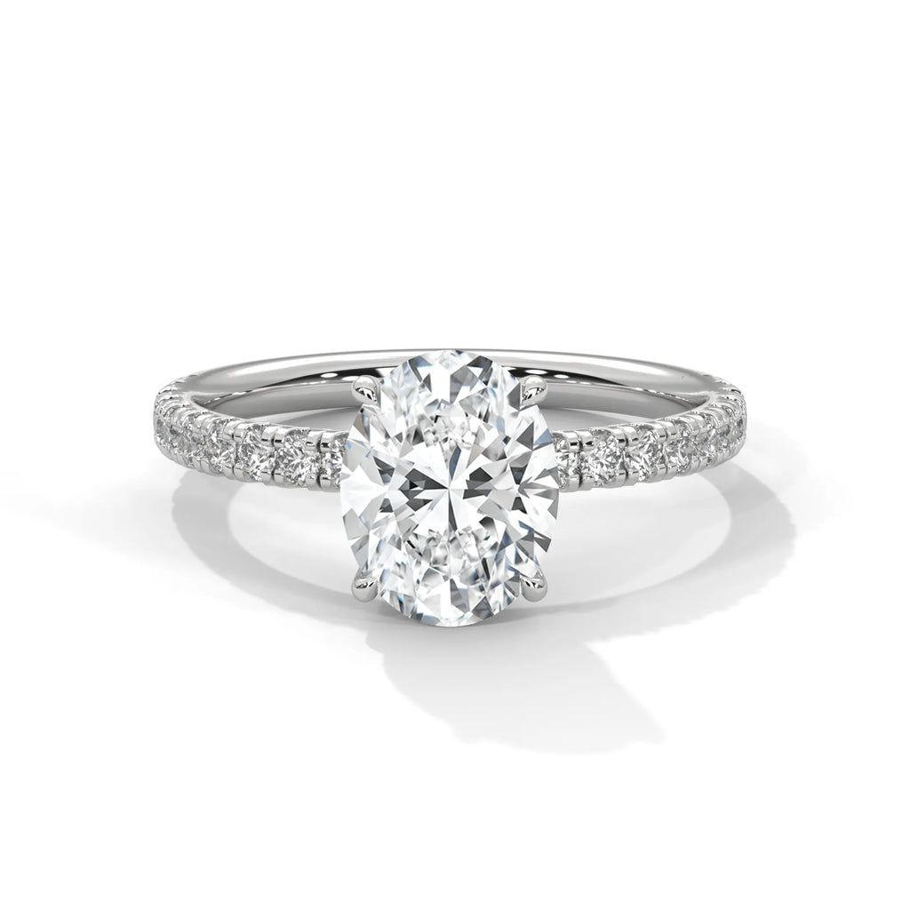 2.0ct Oval Cut Moissanite Solitaire Ring with Pave Set Band 925 Sterling Silver