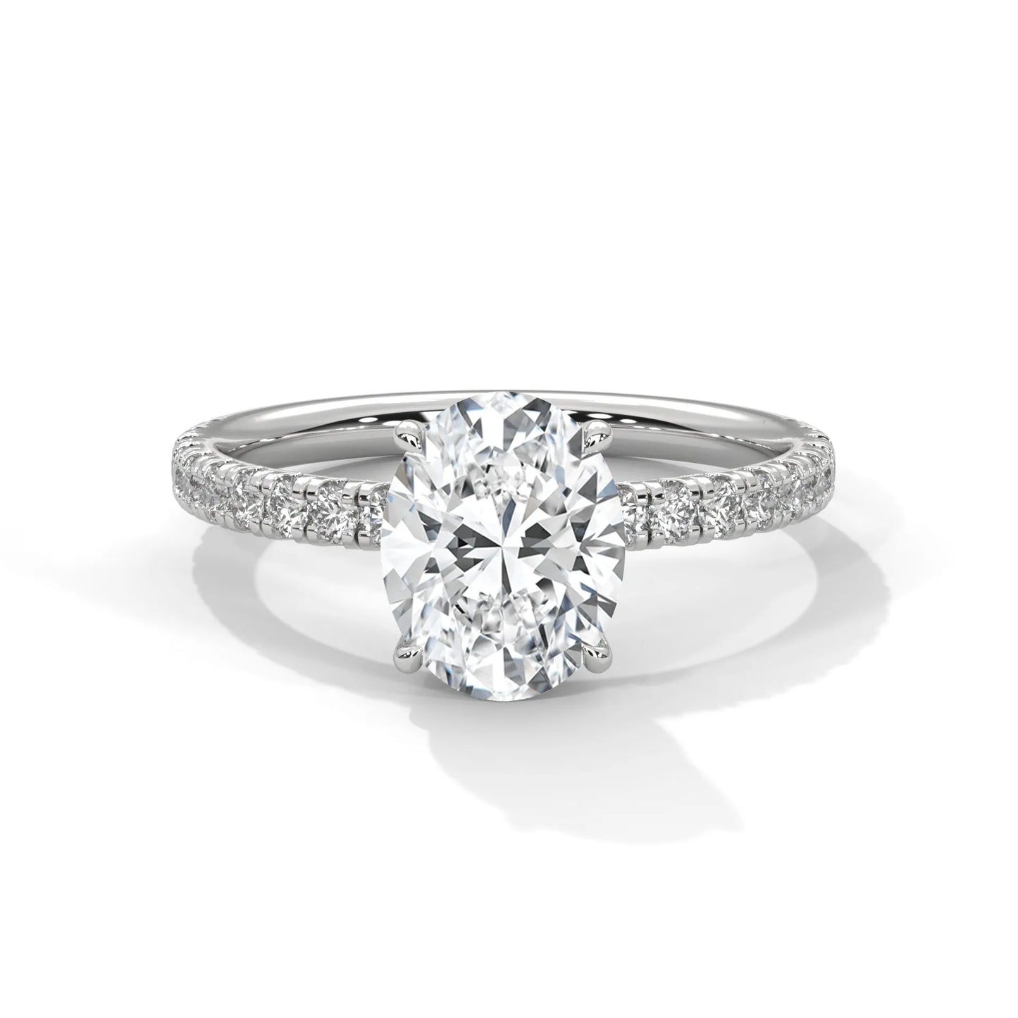 2.0ct oval cut moissanite solitaire ring with pave set band 925 sterling silver