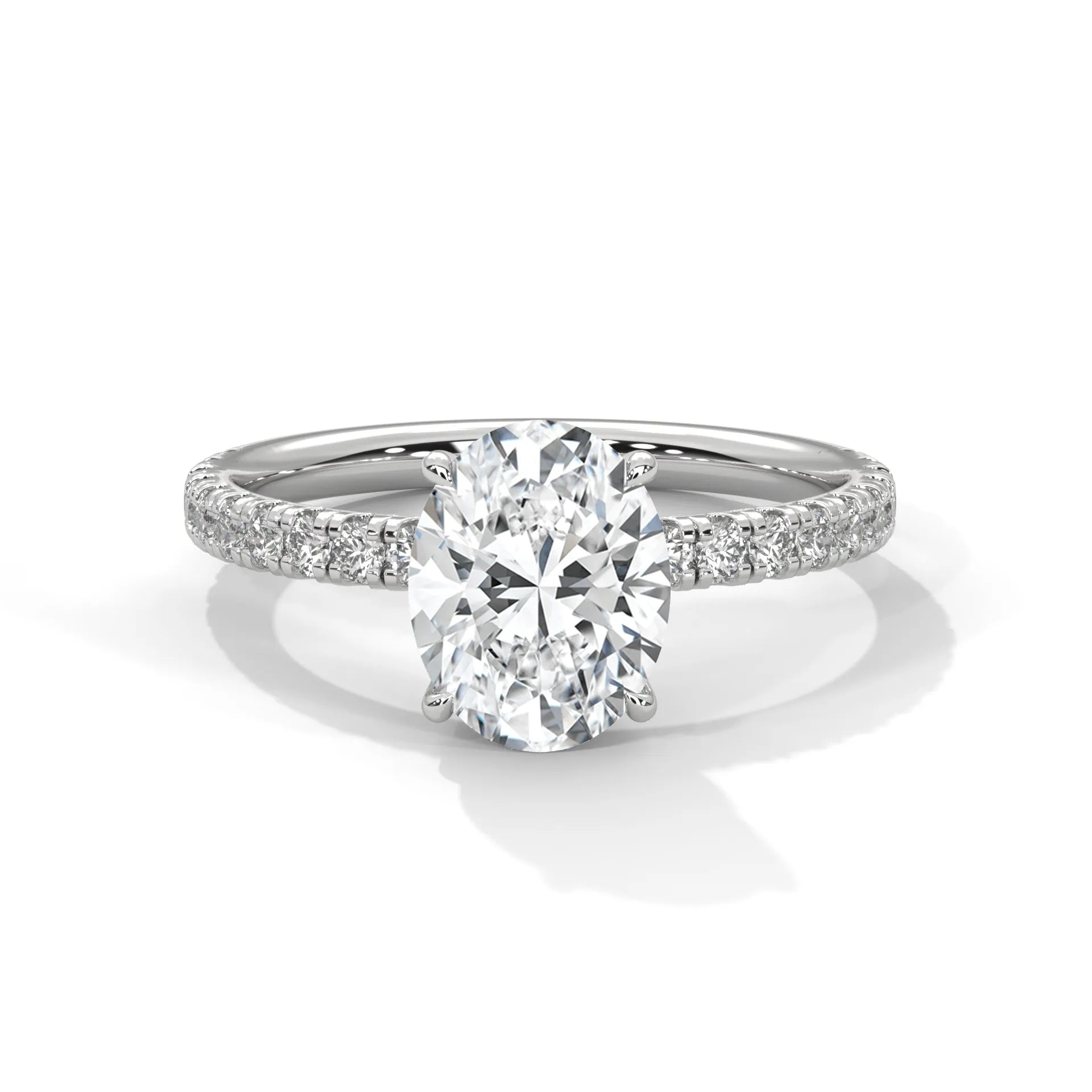 2.0ct Oval Cut Moissanite Solitaire Ring with Pave Set Band 925 Sterling Silver