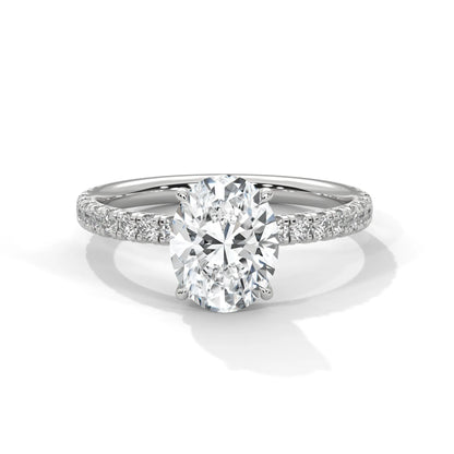 2.0ct Oval Cut Moissanite Solitaire Ring with Pave Set Band 925 Sterling Silver
