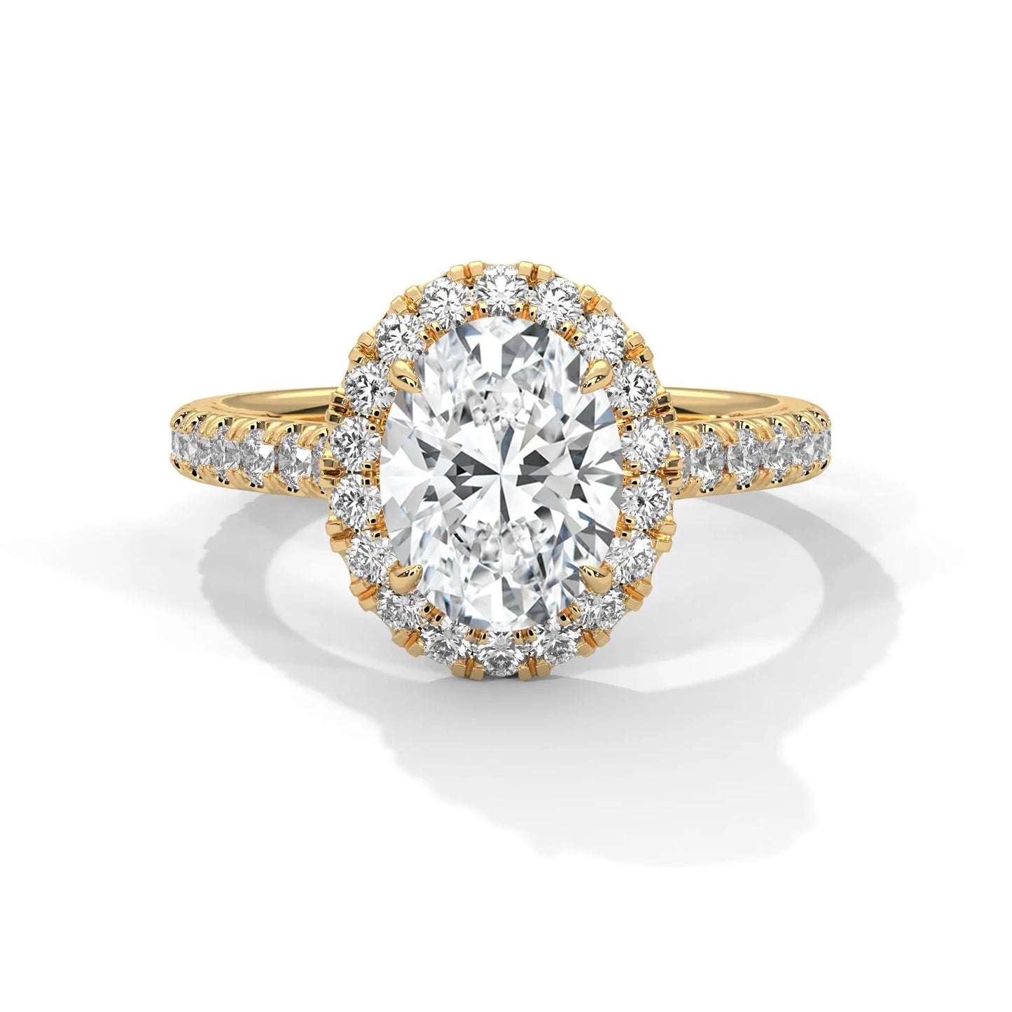 2.0ct oval cut moissanite halo engagement ring with pave band 925 sterling silver