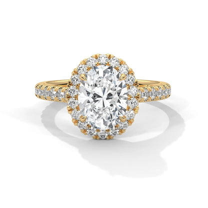 2.0ct Oval Cut Moissanite Halo Engagement Ring with Pave Band 925 Sterling Silver