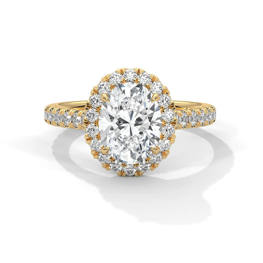 2.0ct Oval Cut Moissanite Halo Engagement Ring with Pave Band 925 Sterling Silver