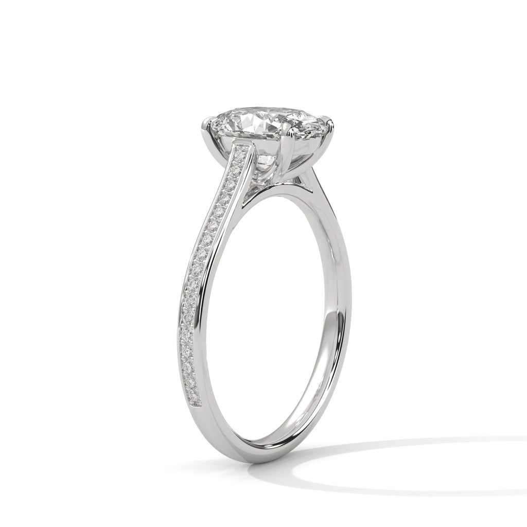 2.0ct Oval Cut Moissanite Solitaire Ring with Pave Set Band 925 Sterling Silver Engagement Band