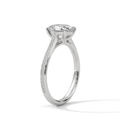 2.0ct Oval Cut Moissanite Solitaire Ring with Pave Set Band 925 Sterling Silver Engagement Band