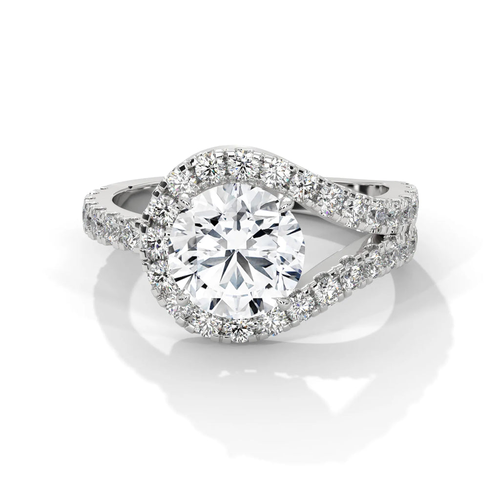 2.54ctw Round Brilliant Cut Moissanite Bypass Halo Ring 925 Sterling Silver Engagement Band