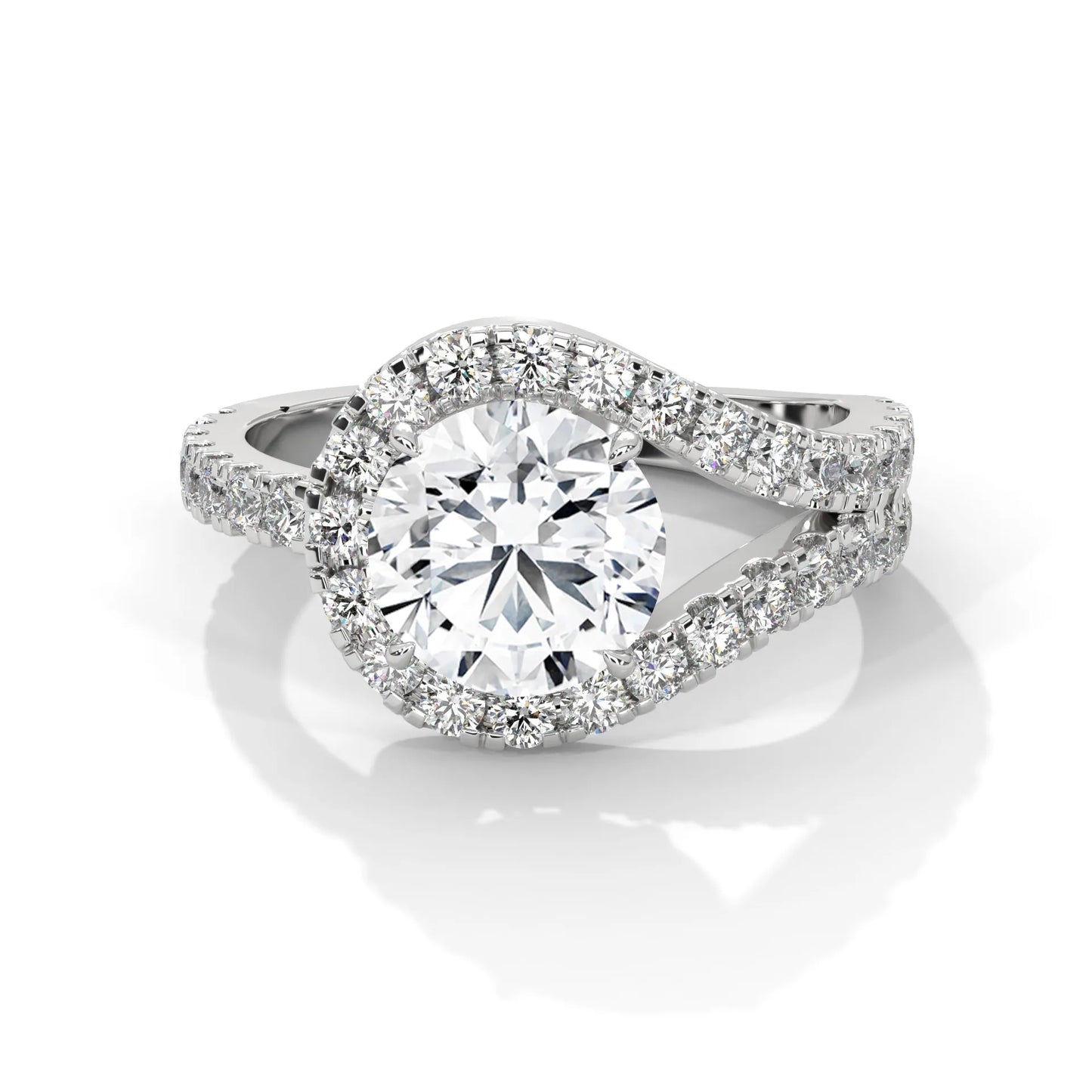 2.54ctw round brilliant cut moissanite bypass halo ring 925 sterling silver engagement band