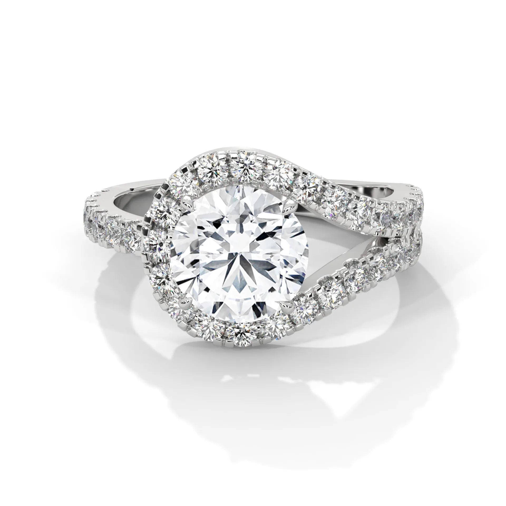 2.54ctw Round Brilliant Cut Moissanite Bypass Halo Ring 925 Sterling Silver Engagement Band