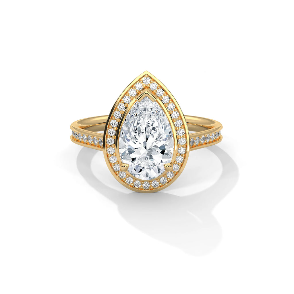 Pear Cut Halo Moissanite Engagement Ring 925 Sterling Silver Pave Set Wedding Band